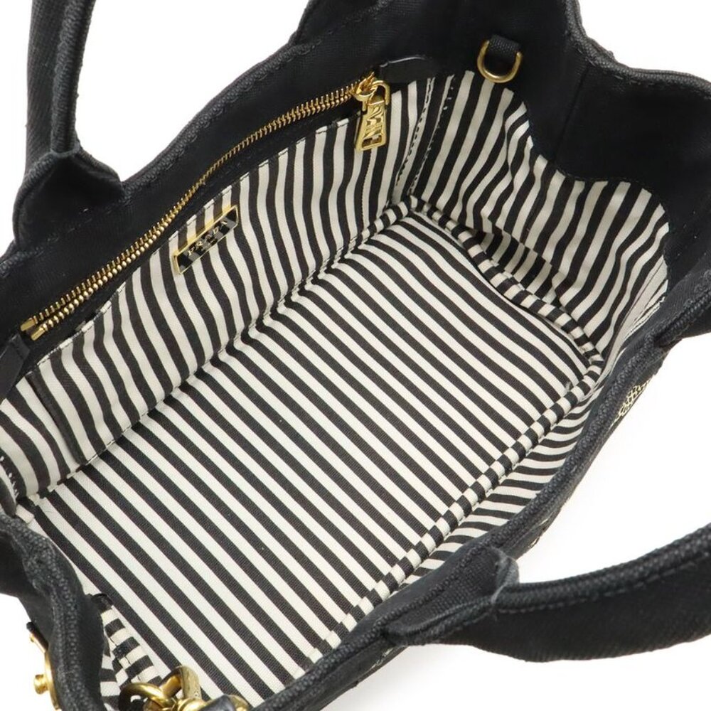 Prada Canapa Tote Bag 2-Way Shoulder Bag Striped Shoulder Canvas Nero Black - Picture 5 of 8